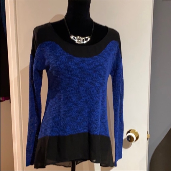 (M) Material Girl Blue & Black Sweater w/sheer GUC - Picture 2 of 4
